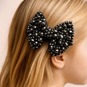 Adorable Black Sparkly Rhinestone Embellished Bow Alligator Hair Clip Kidcore